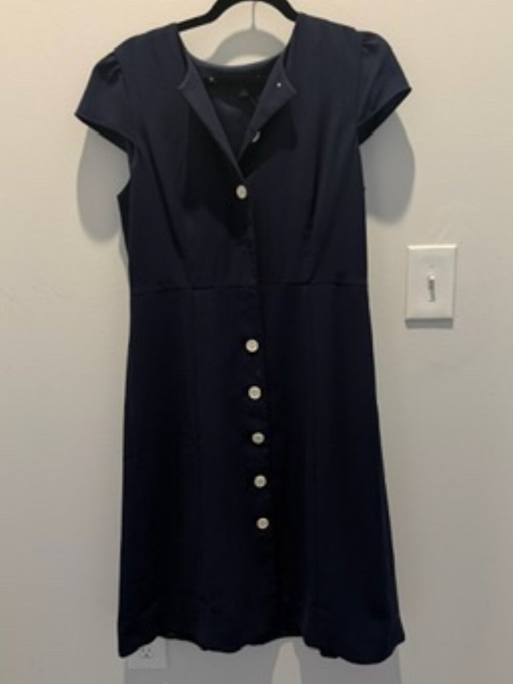 J.Crew Navy Button Front Short Sleeve A-Line Dress Size 12 - Picture 4 of 7